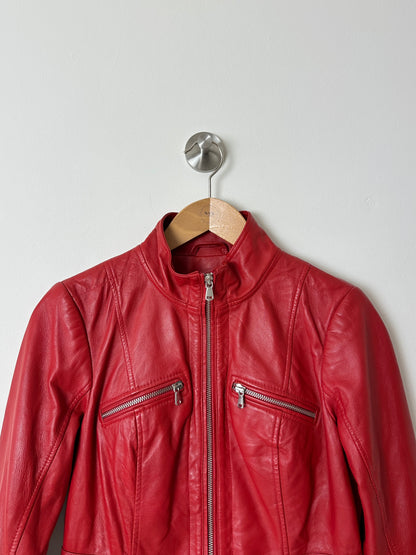 Leather fitted jacket | Red