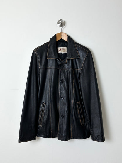 Leather faded jacket | Black