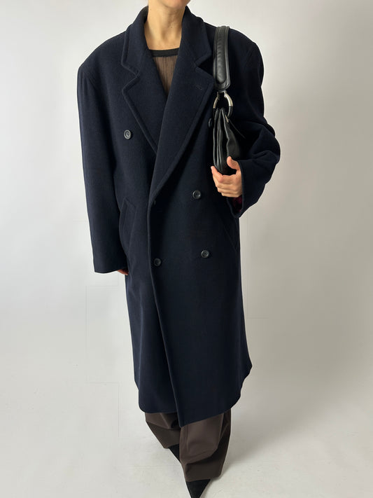 Oversized double-breasted coat | Dark Blue