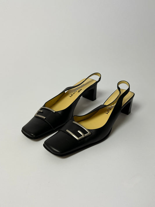 Leather slingback mules | Black
