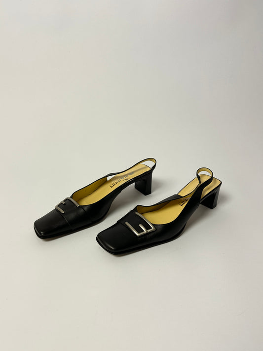 Leather slingback mules | Black