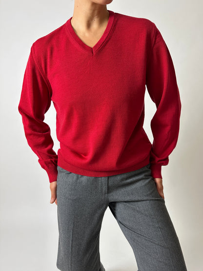 Wool v-neck sweater | Red