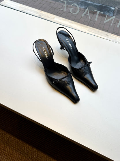 Leather slingback mules | Black