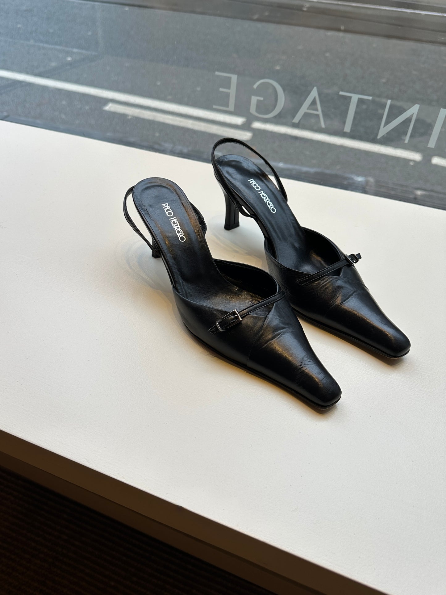 Leather slingback mules | Black