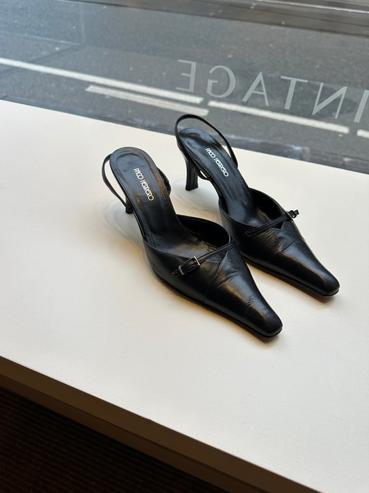 Leather slingback mules | Black
