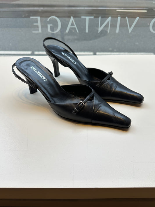 Leather slingback mules | Black