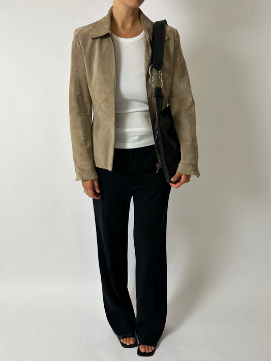 Suede fitted jacket | Stone beige