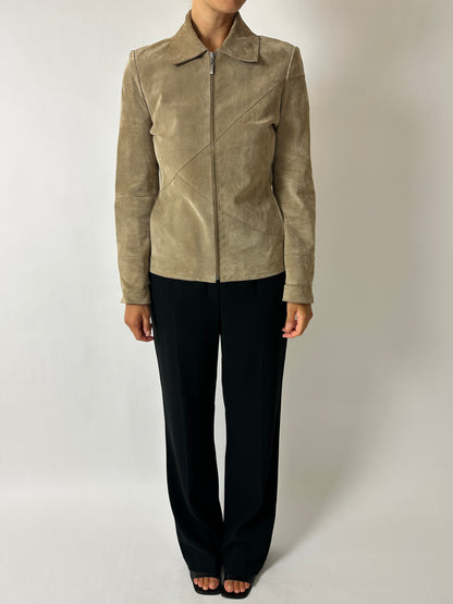 Suede fitted jacket | Stone beige