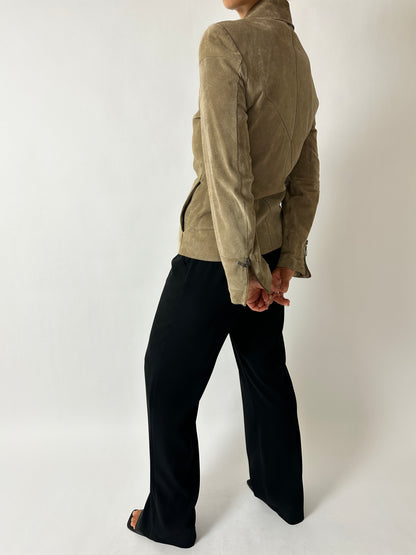 Suede fitted jacket | Stone beige