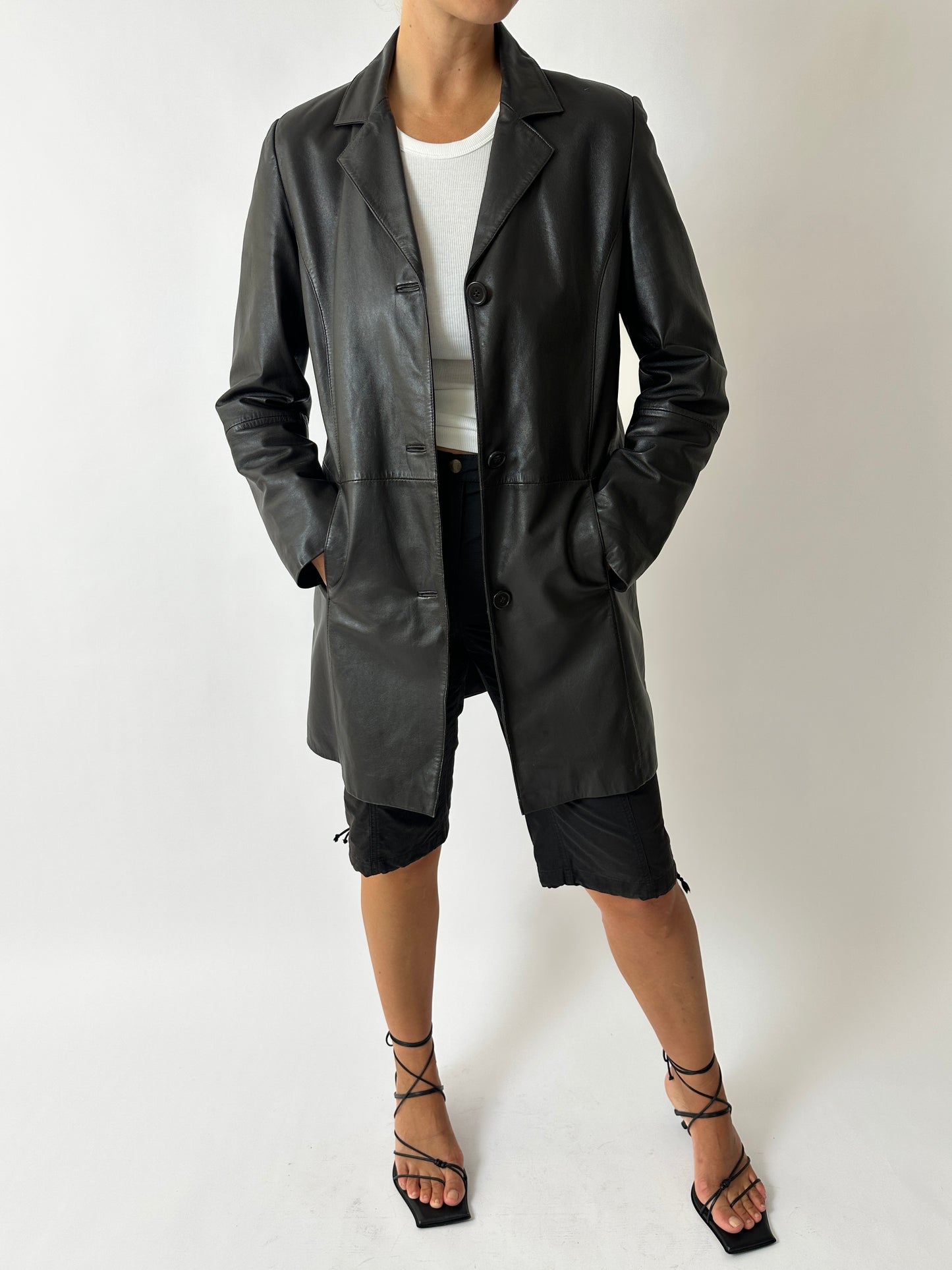 Long leather coat | Dark brown