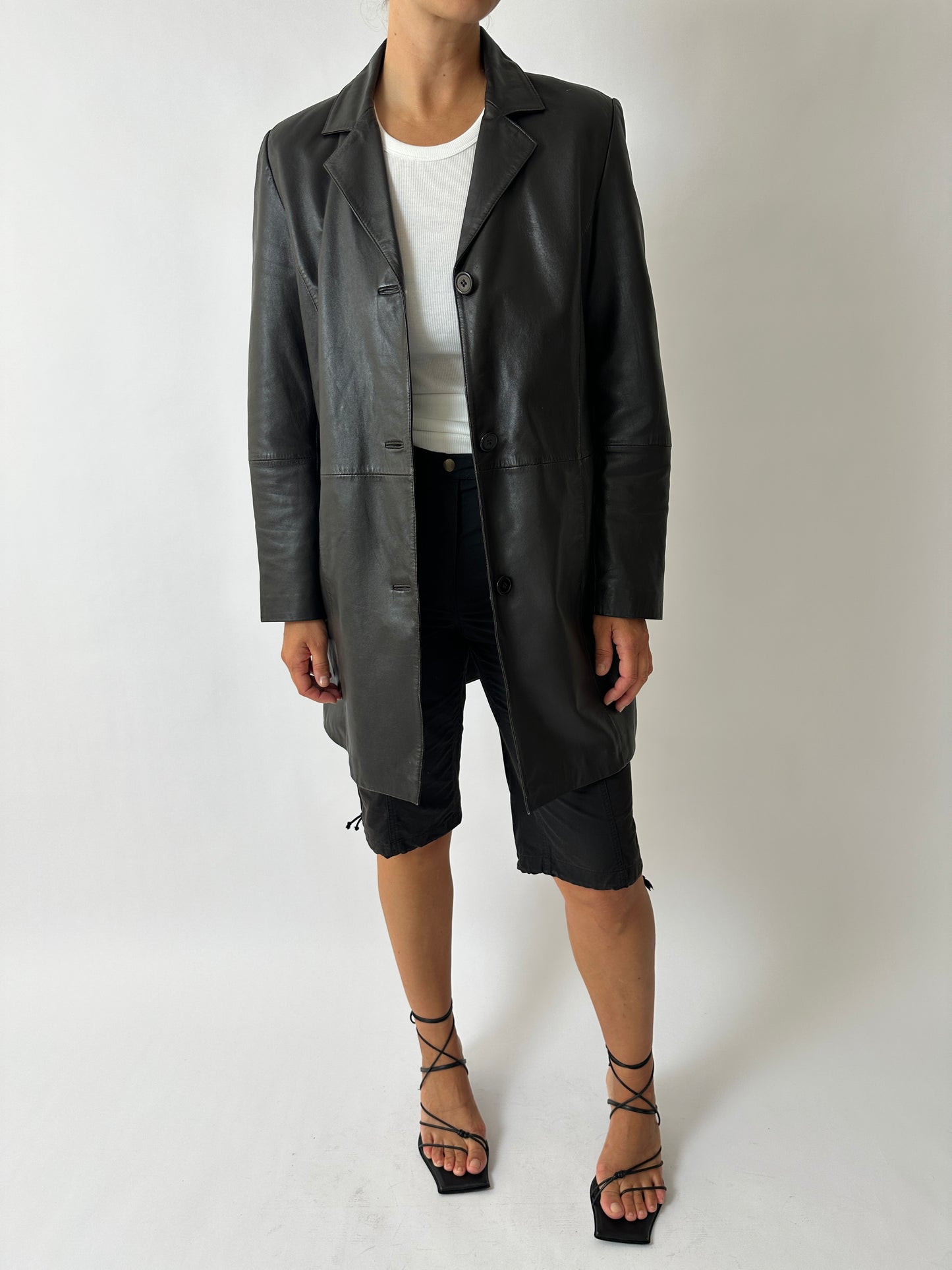 Long leather coat | Dark brown