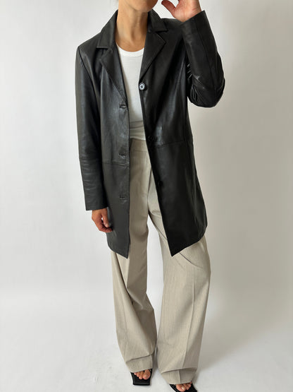 Long leather coat | Dark brown