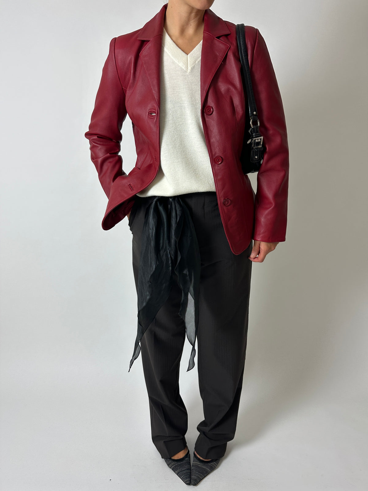 Leather blazer jacket | Bordeaux red