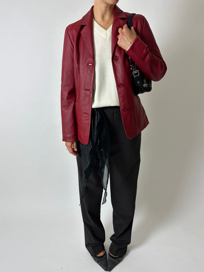 Leather blazer jacket | Bordeaux red