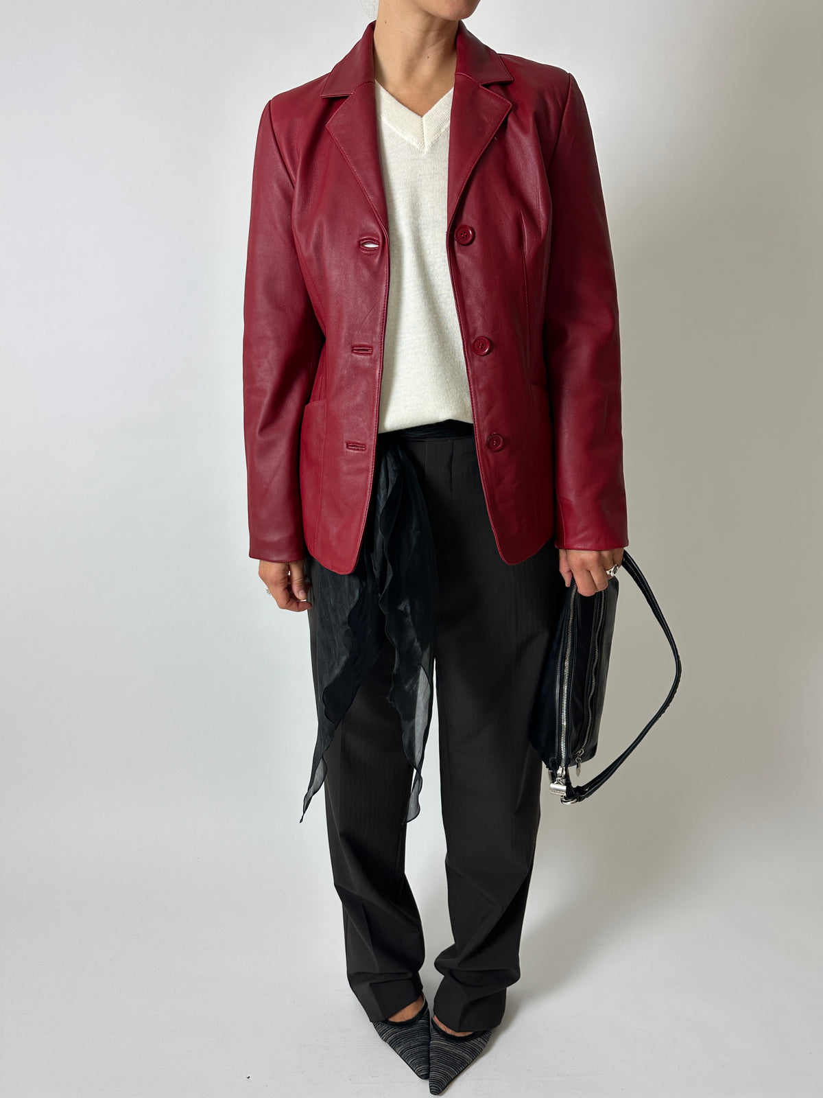 Leather blazer jacket | Bordeaux red