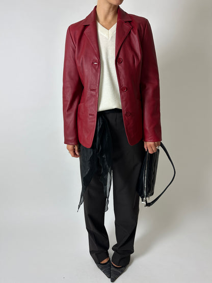 Leather blazer jacket | Bordeaux red