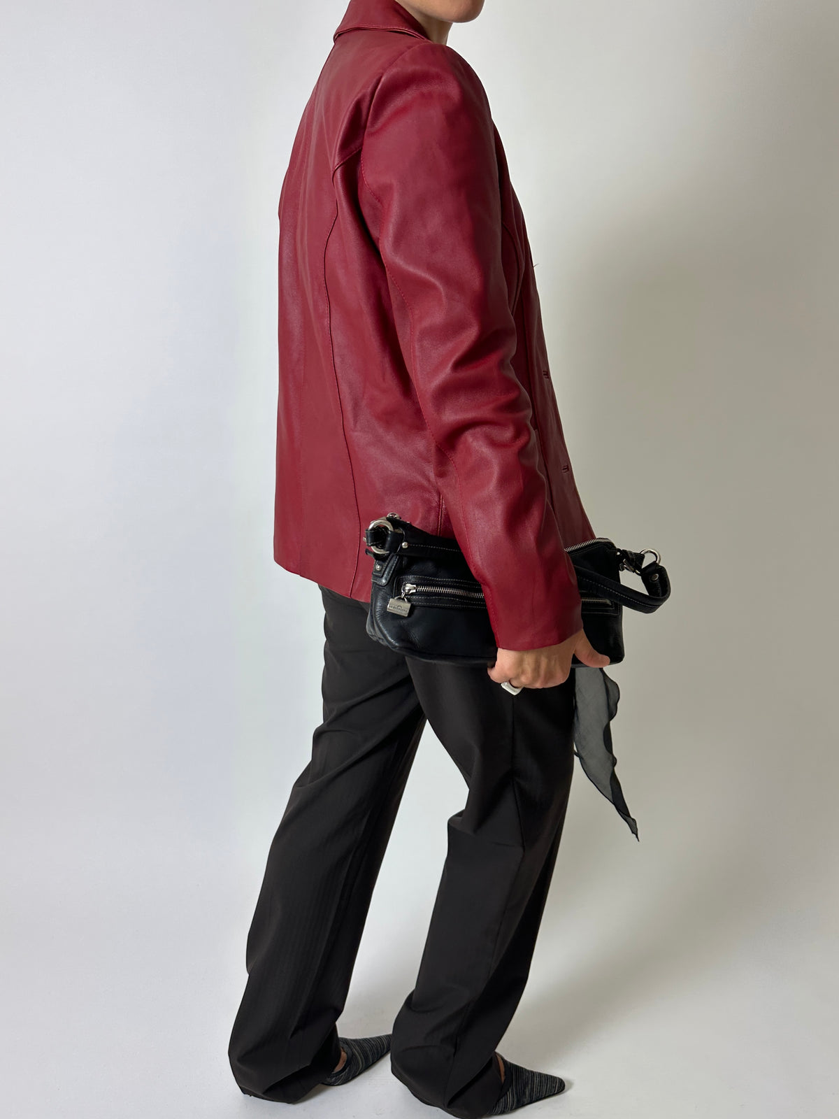 Leather blazer jacket | Bordeaux red