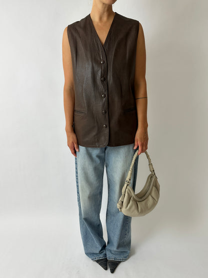 Leather vest | Dark brown