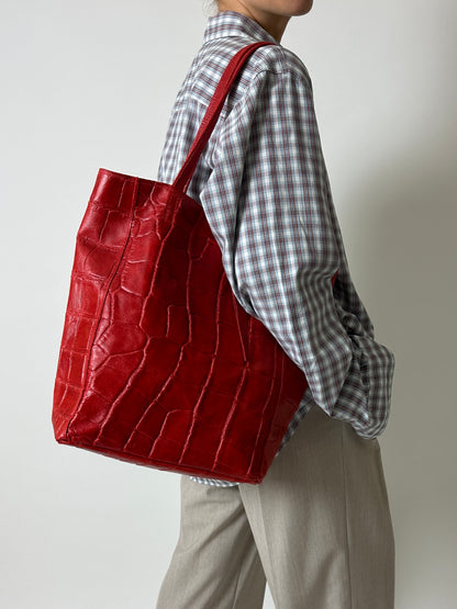 Croc embossed leather bag | Red