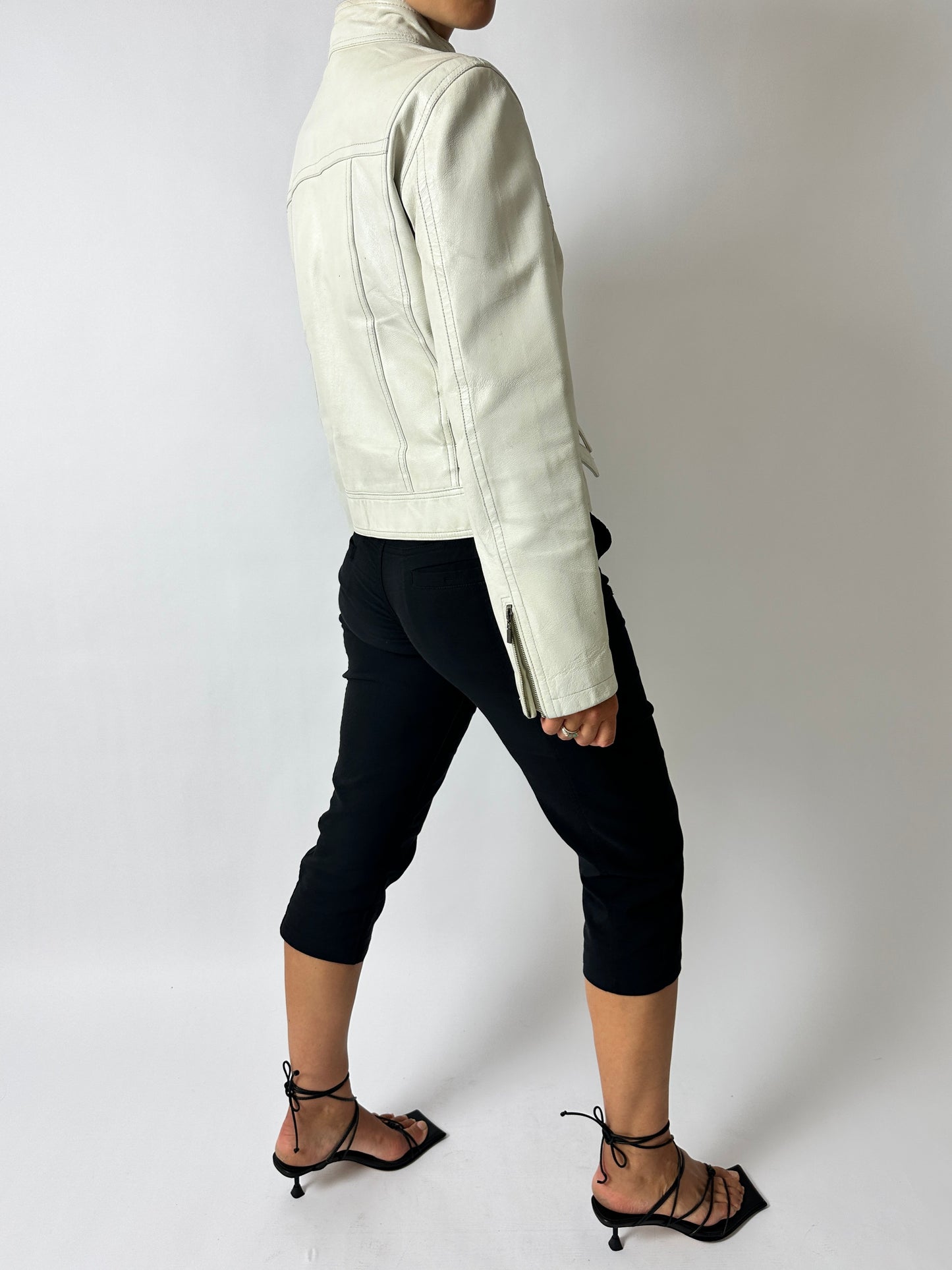 Leather zip jacket | White