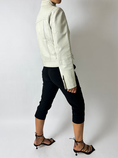 Leather zip jacket | White