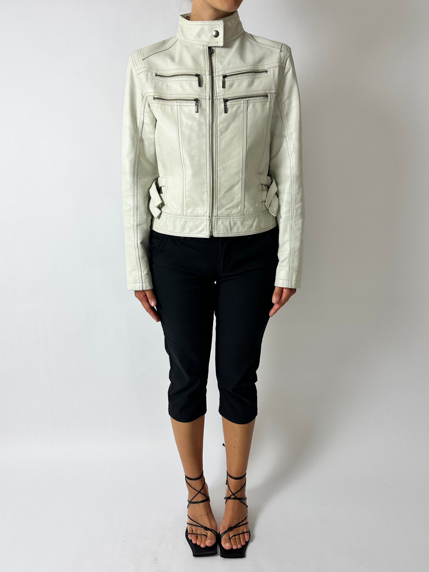Leather zip jacket | White
