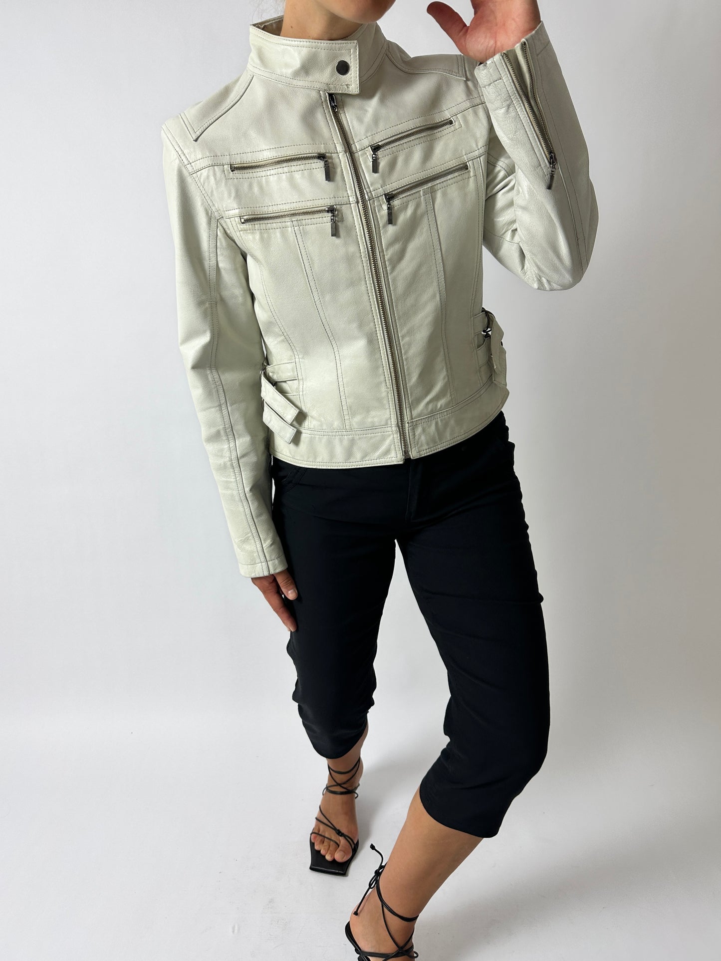 Leather zip jacket | White