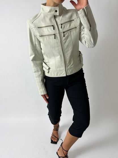 Leather zip jacket | White