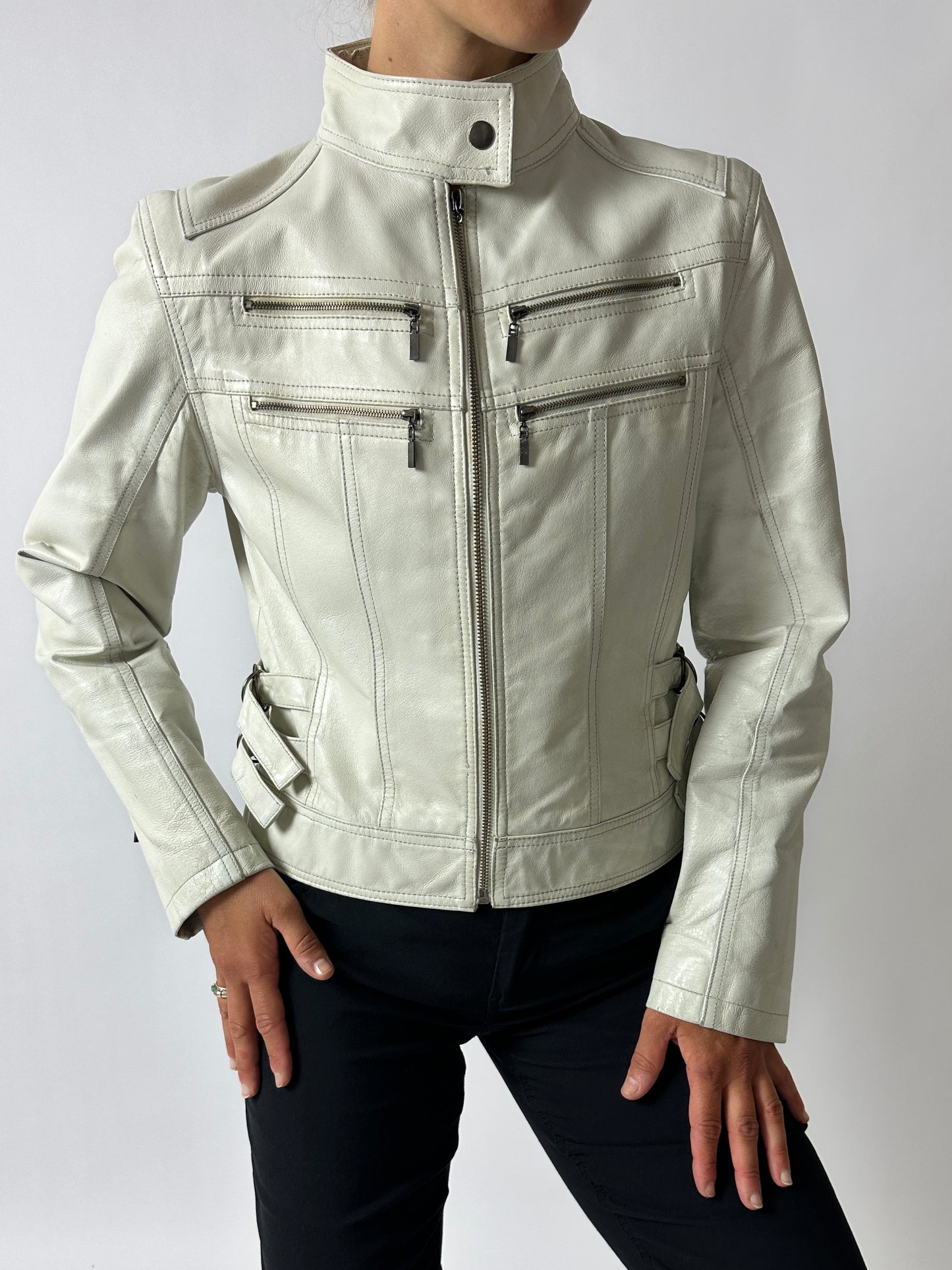 Leather zip jacket | White