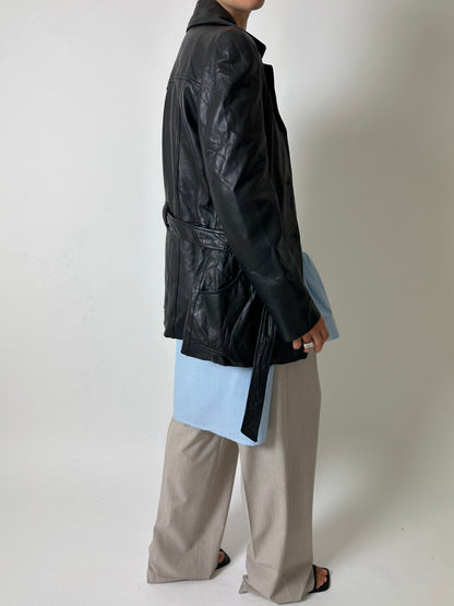 Belted leather jacket | Black