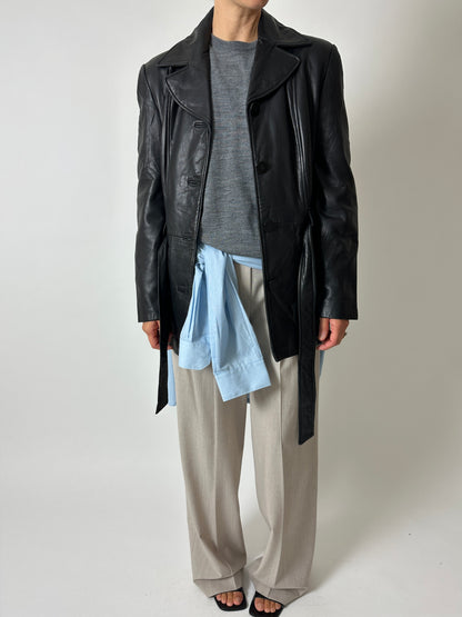 Belted leather jacket | Black