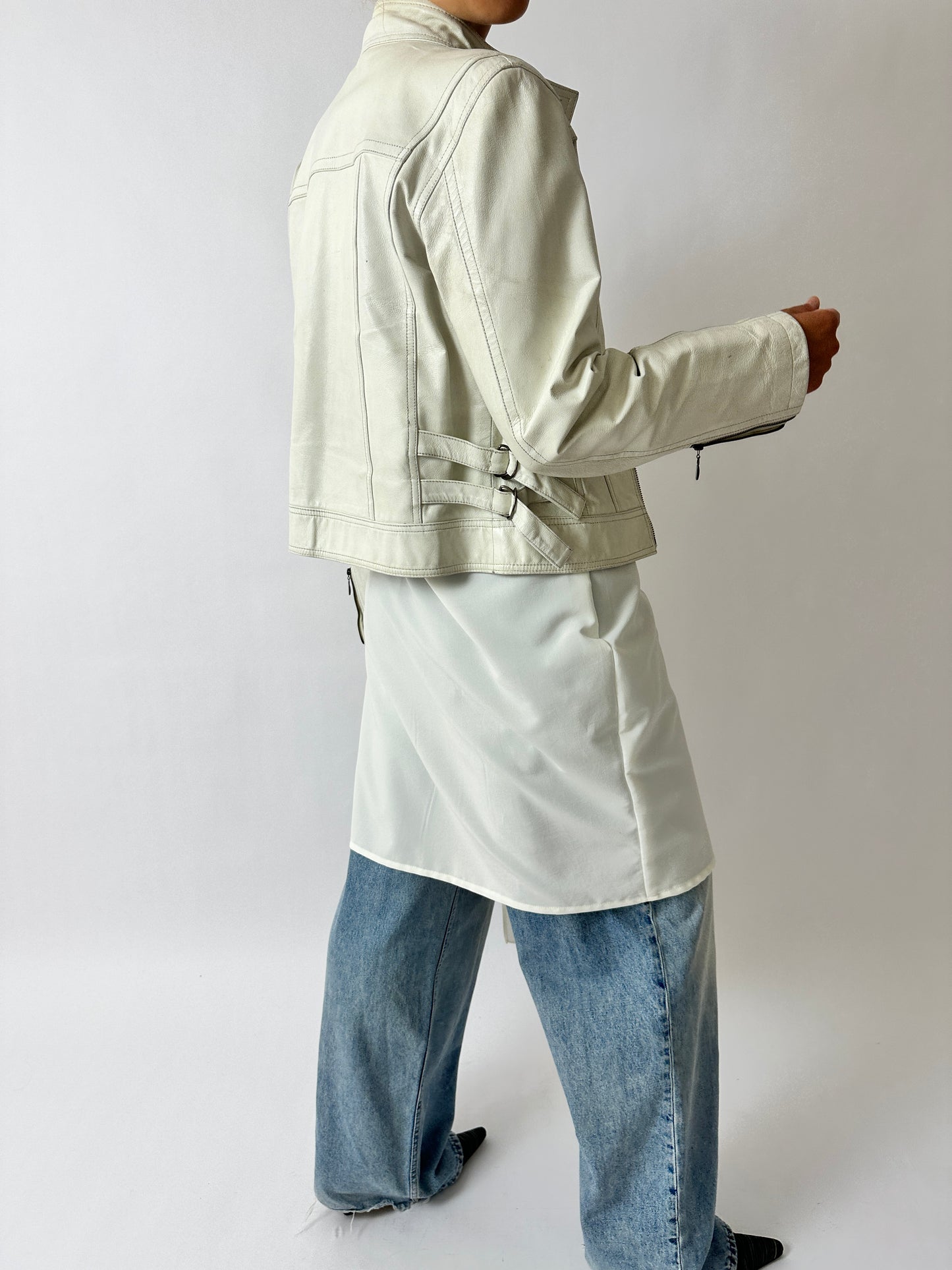 Leather zip jacket | White
