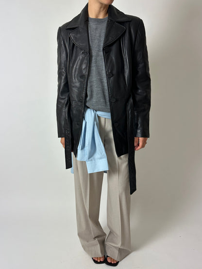 Belted leather jacket | Black