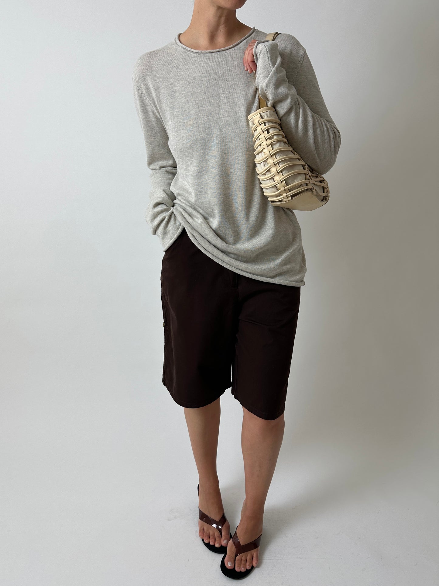 Long sleeve cotton sweater | Grey melee