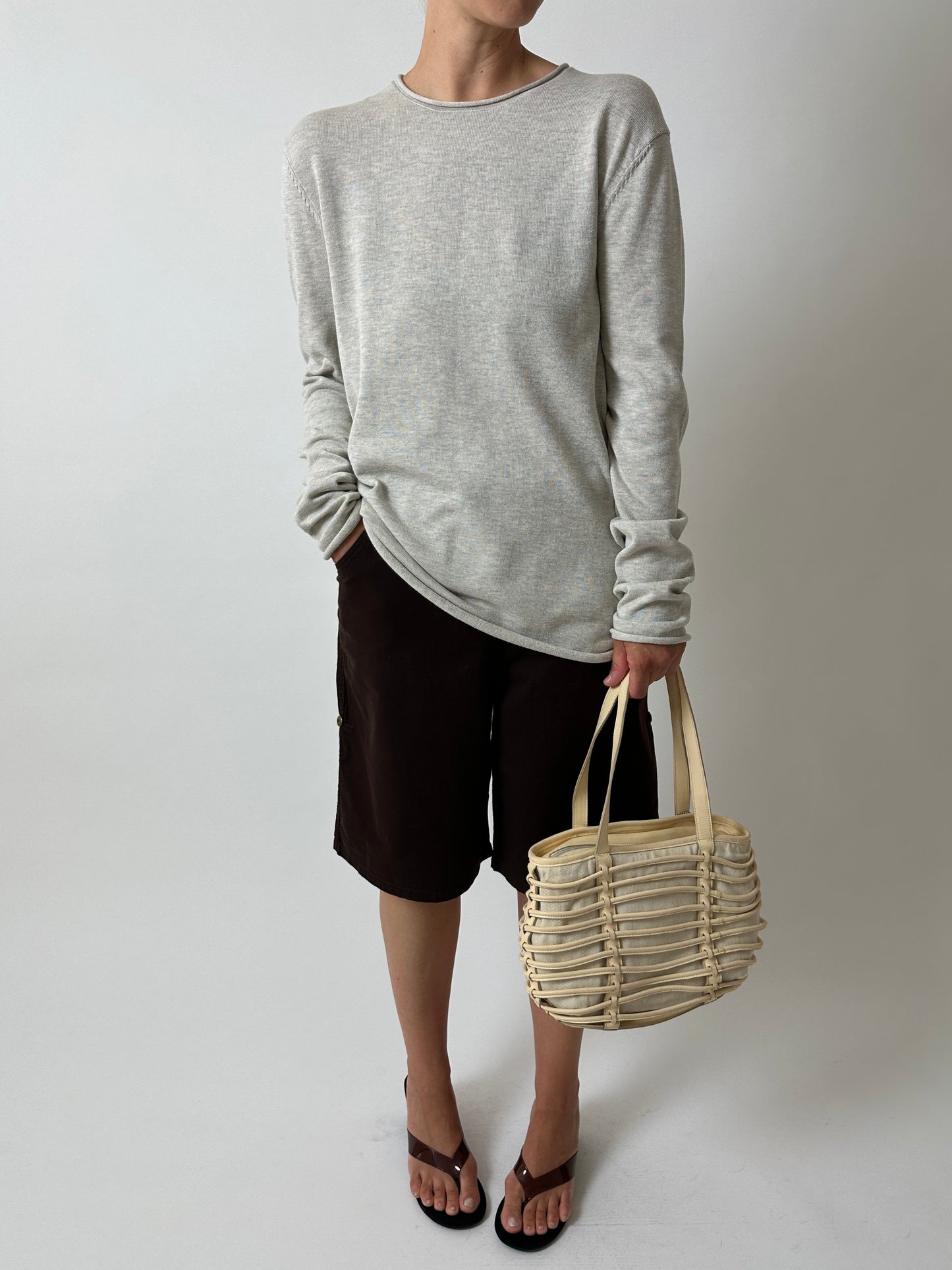 Long sleeve cotton sweater | Grey melee
