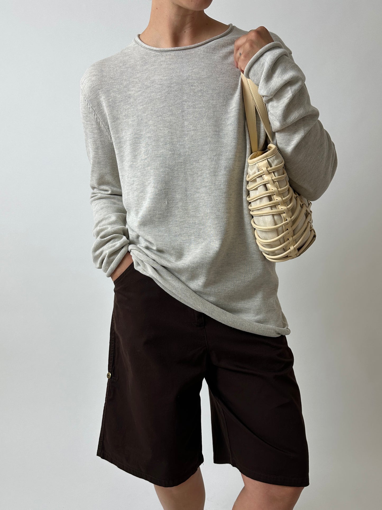 Long sleeve cotton sweater | Grey melee