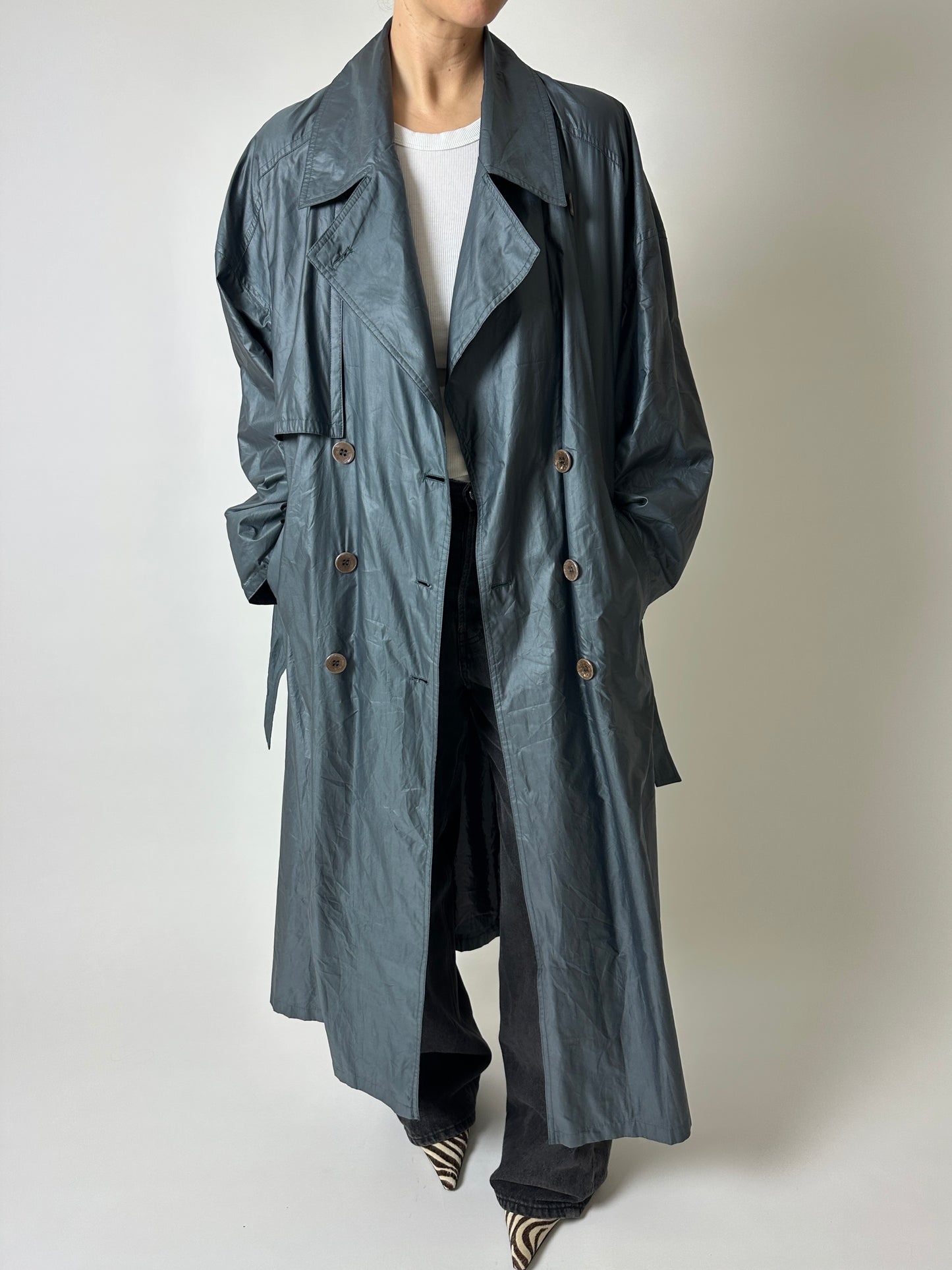 Oversized long trench coat | Sea Green
