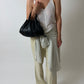 Leather pleated hand bag | Black