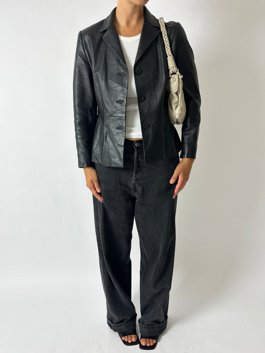 Leather blazer jacket| Black