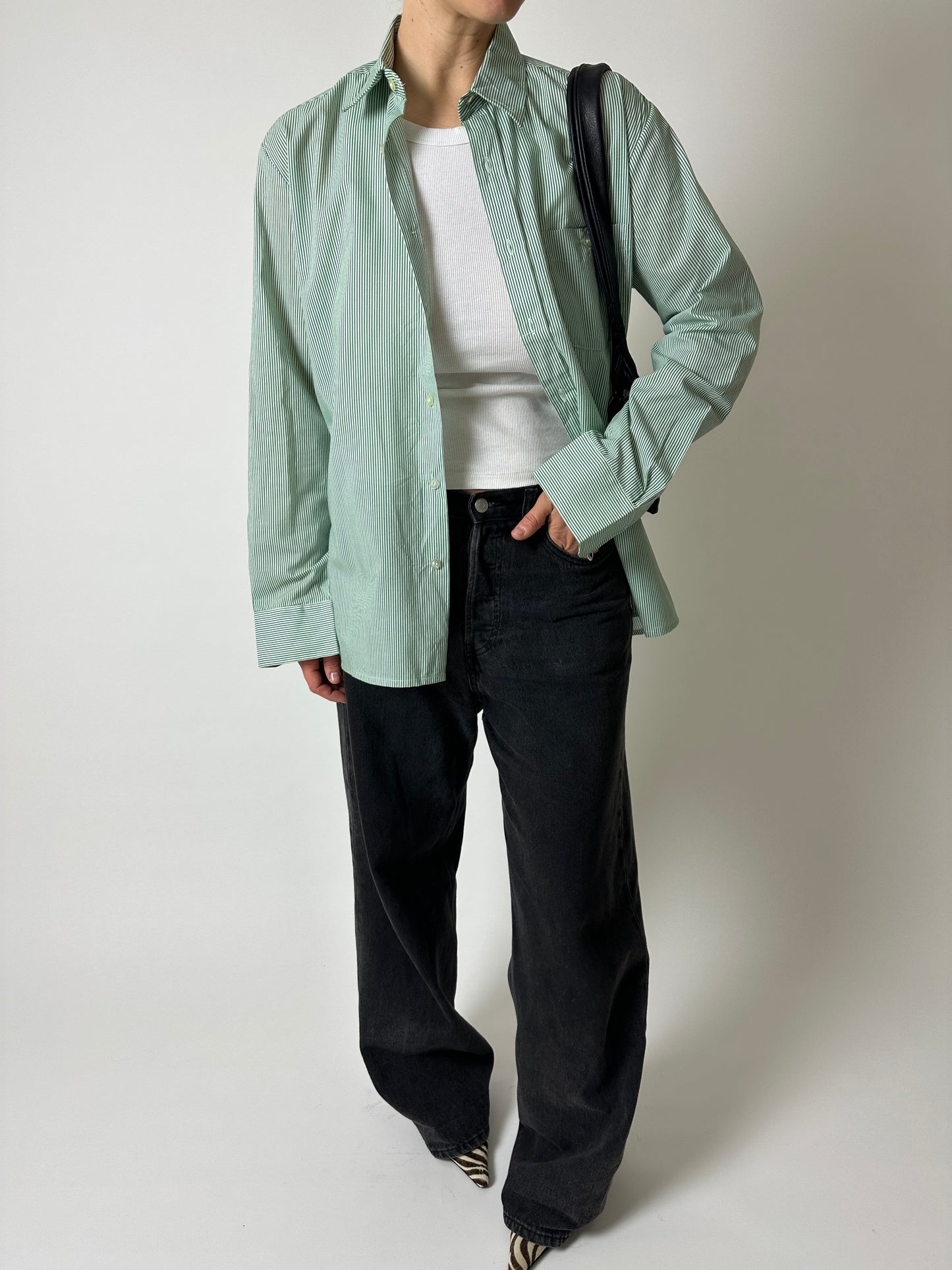 Relaxed fit striped shirt | Green / White