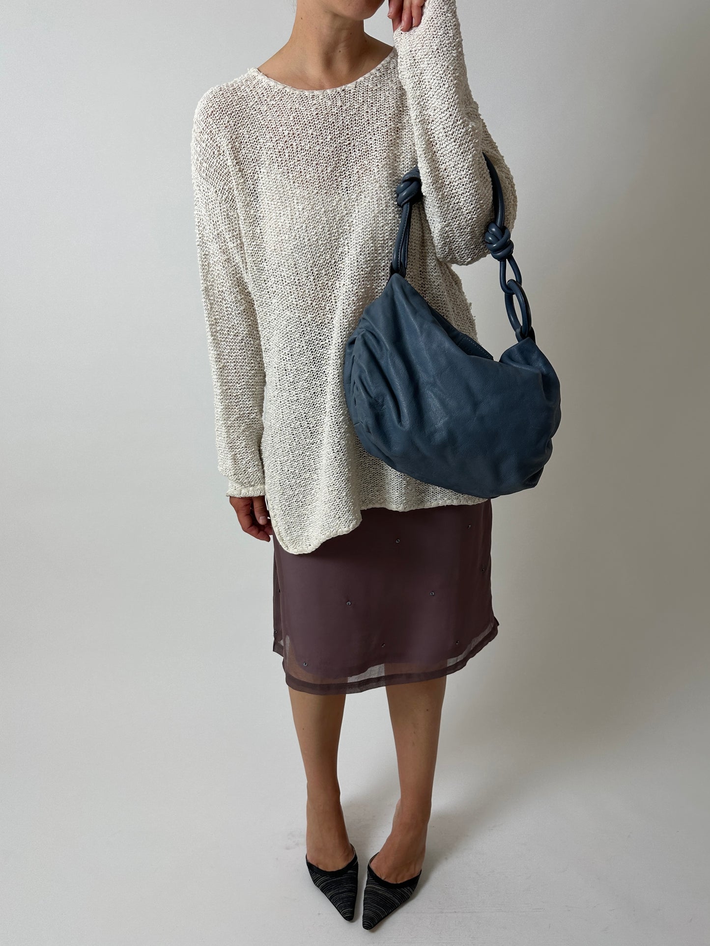 Leather shoulder bag | Steel blue