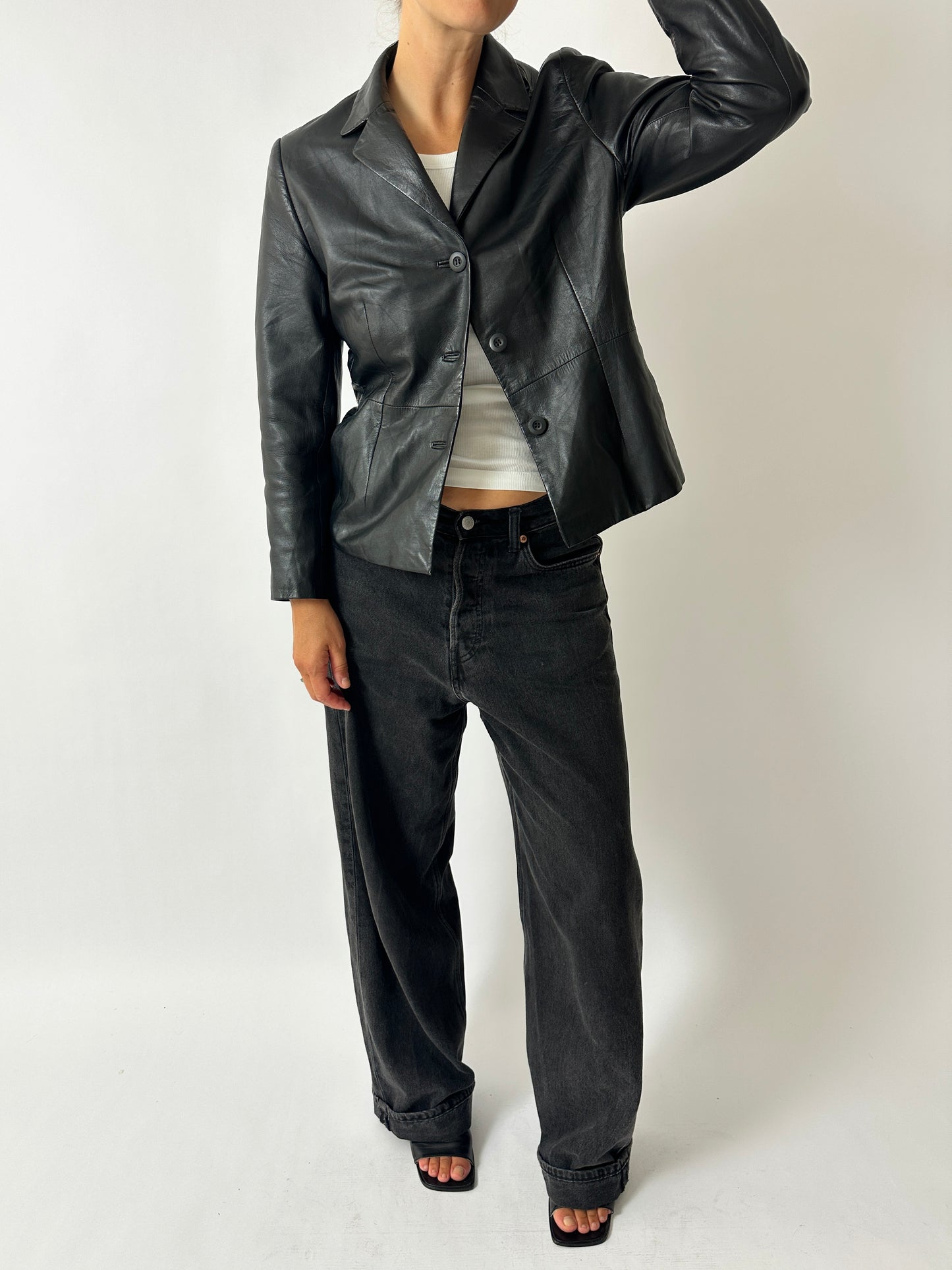 Leather blazer jacket| Black