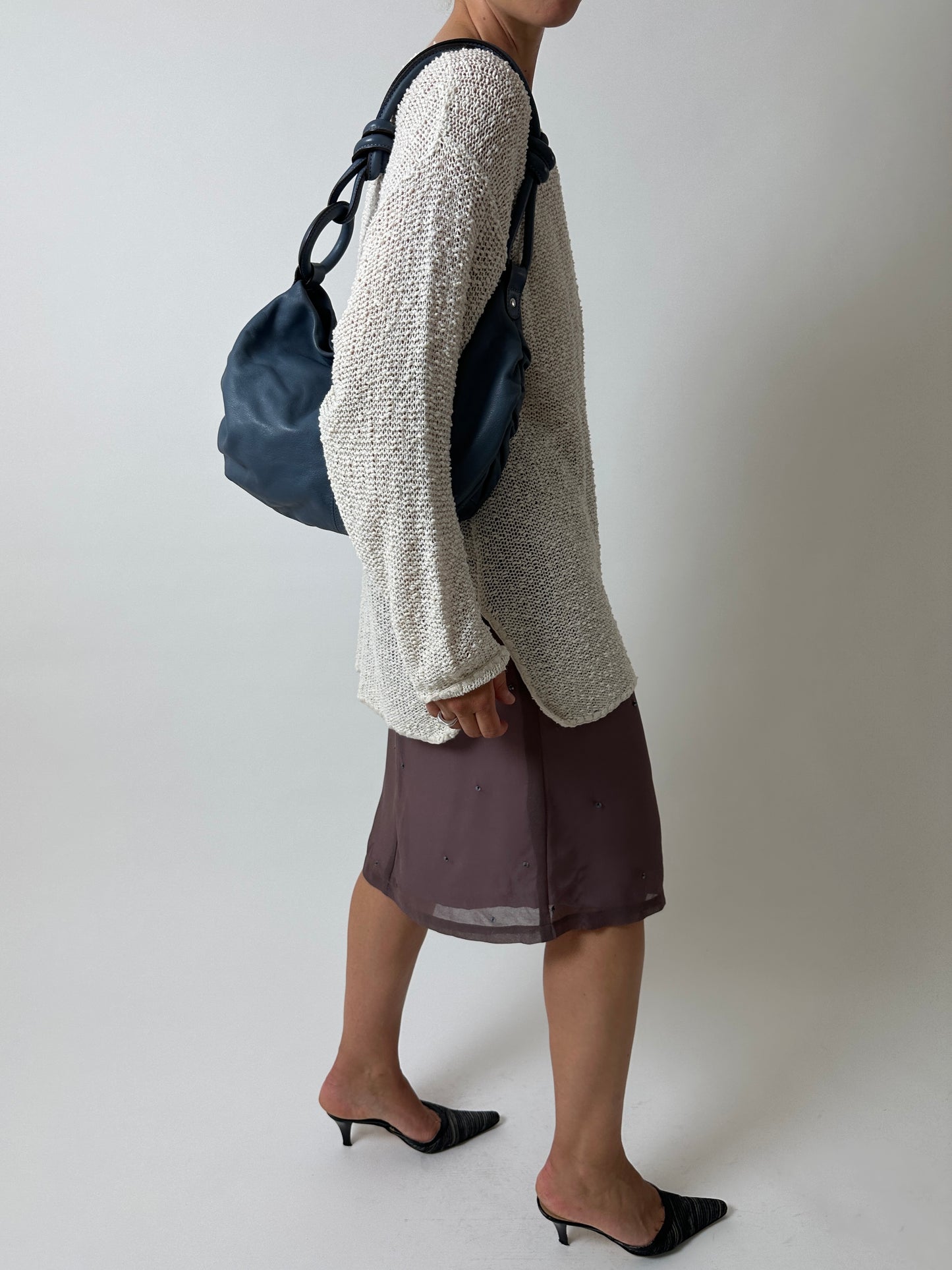 Leather shoulder bag | Steel blue