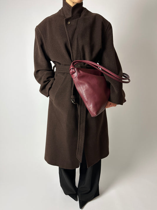 Belted wool coat | Dark brown