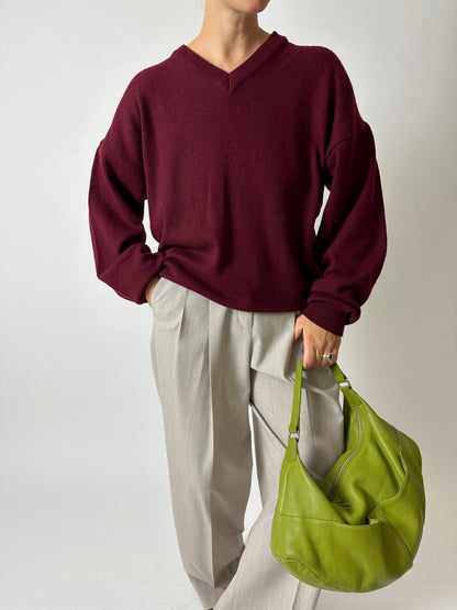 Wool v-neck sweater | Bordeaux