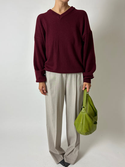 Wool v-neck sweater | Bordeaux