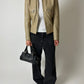 Leather fitted jacket | Soft ecru