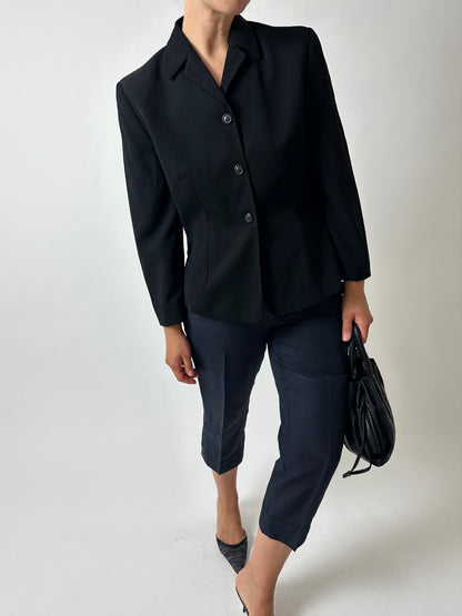 Fitted wool blazer | Black