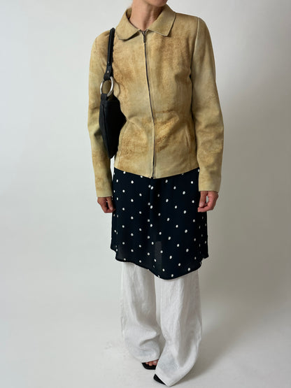 Leather fitted jacket | Sand