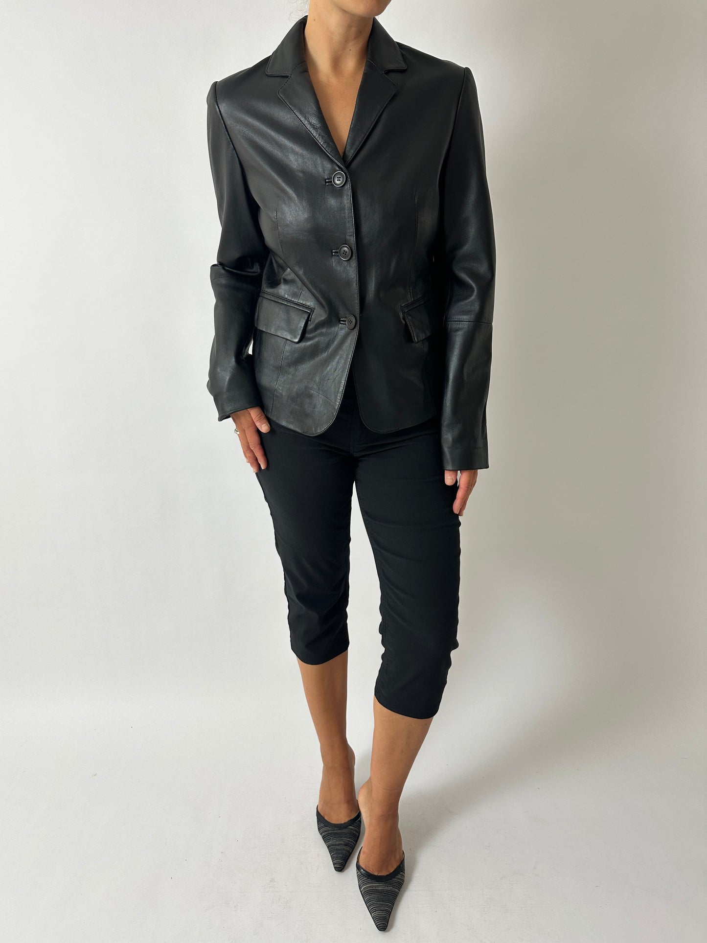 Leather blazer jacket| Black